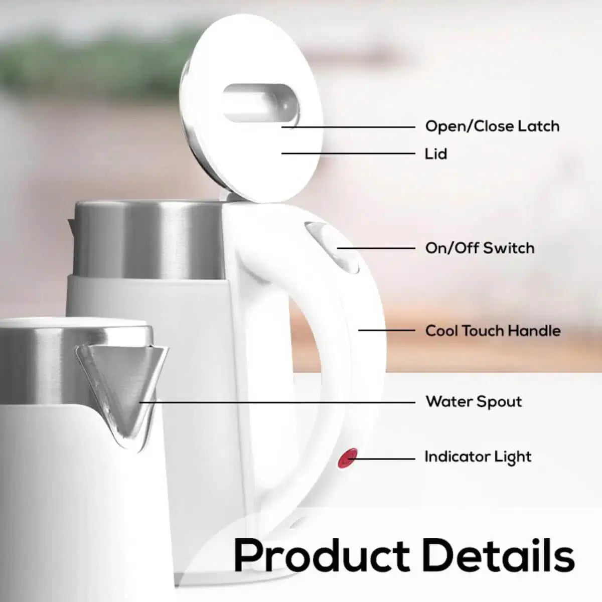 Elina Premium Electric Kettle, 0.8L, White