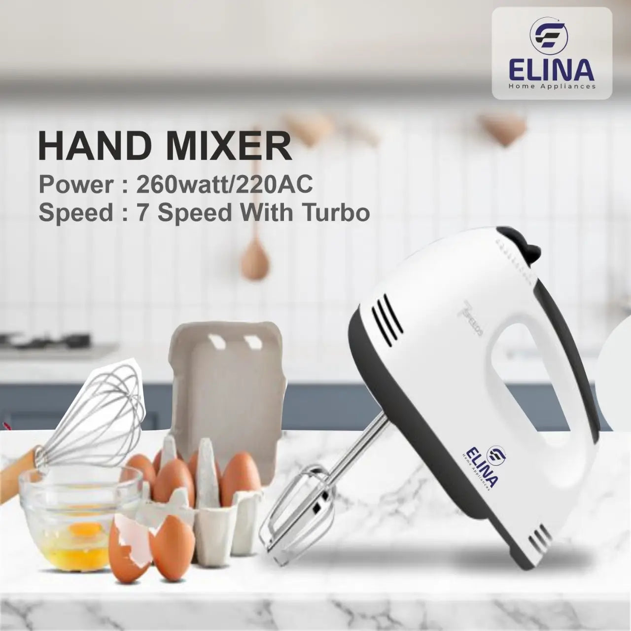 Hand Mixer with Stainless Steel Attachments, White