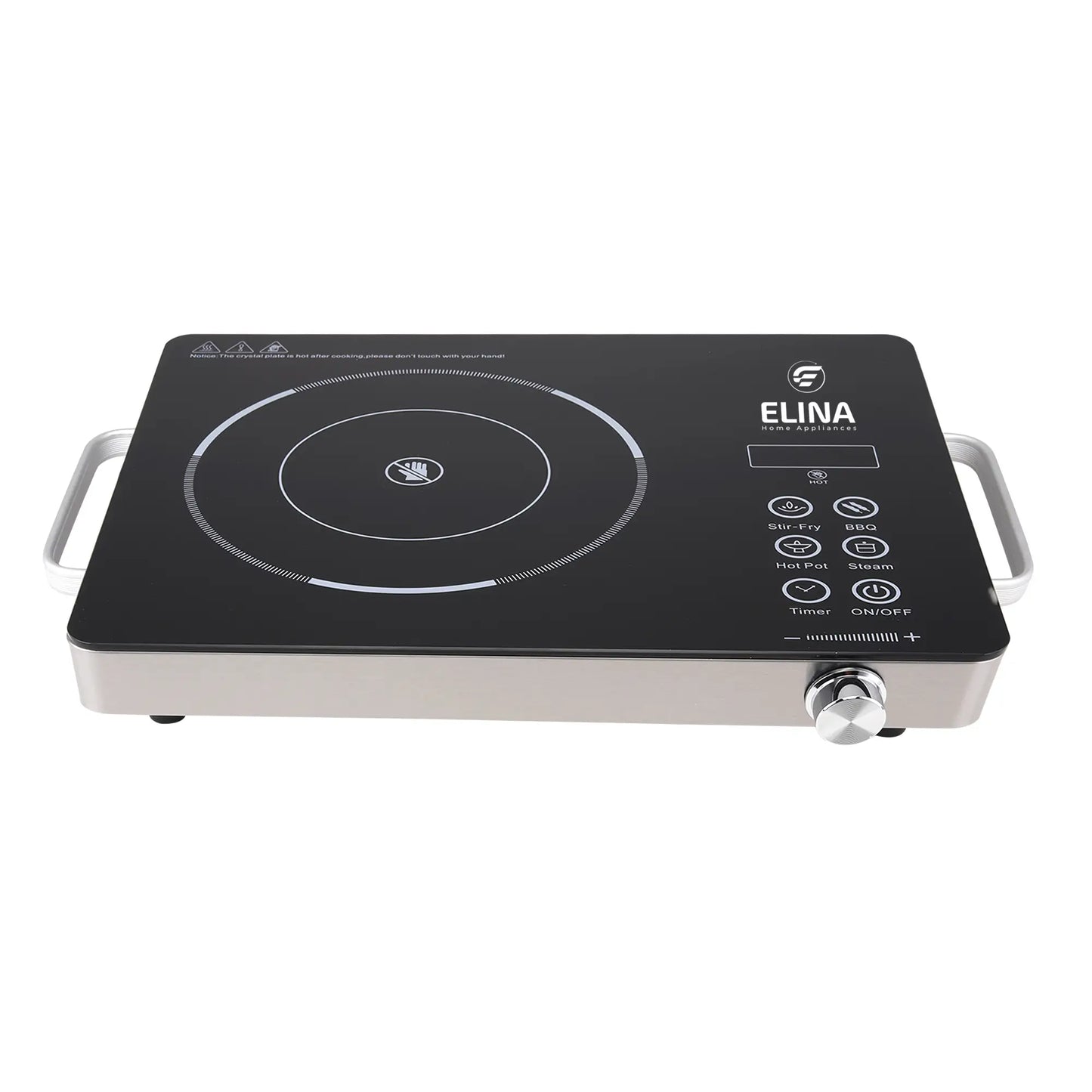 Elina 2200W Radiant Infrared Glass Induction Cooktop, Touch Panel, Steel Body