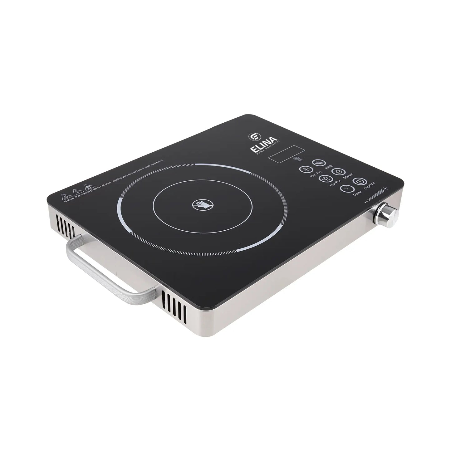 Elina 2200W Radiant Infrared Glass Induction Cooktop, Touch Panel, Steel Body