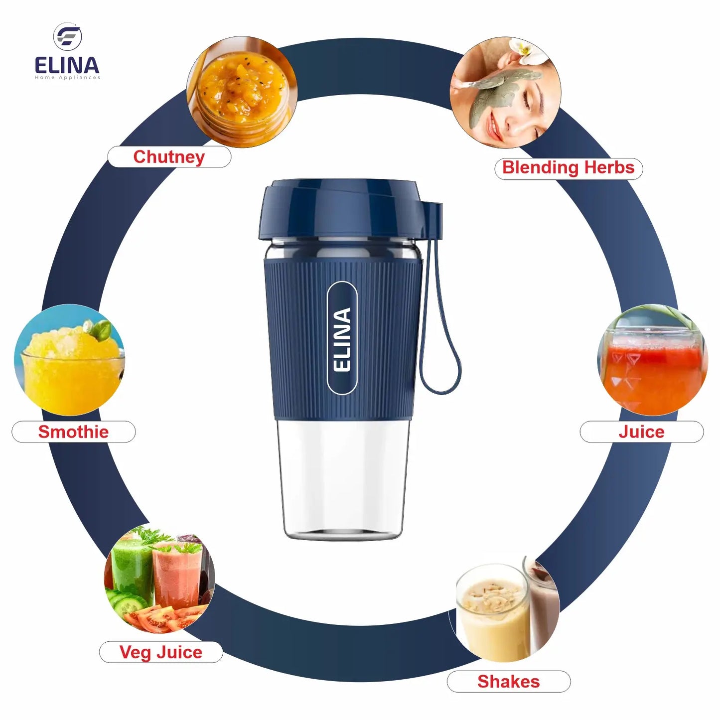Elina Personal Portable Shaker | 450ML | USB Rechargeable