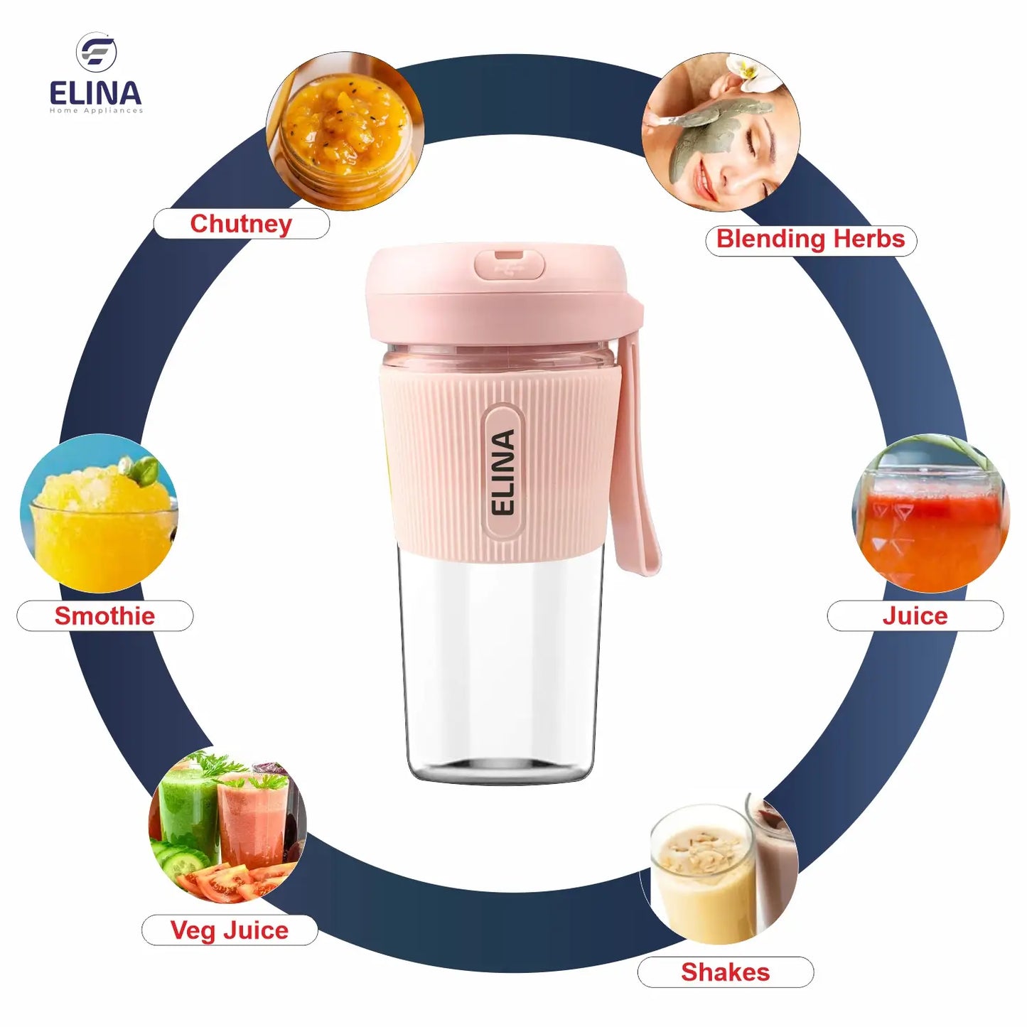 Elina Personal Portable Shaker | 450ML | USB Rechargeable