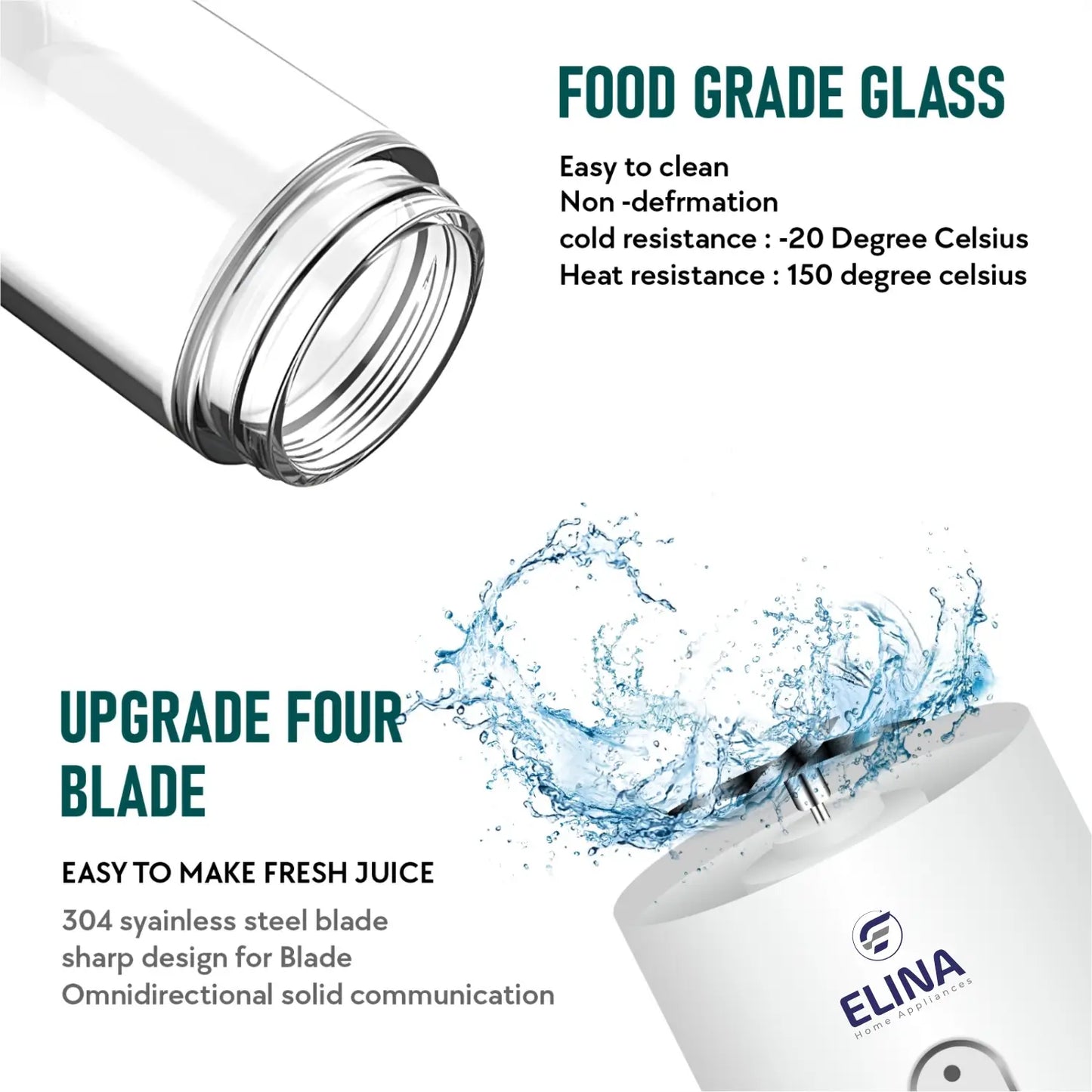 Elina Personal Portable Blender | 300ML | USB Rechargeable