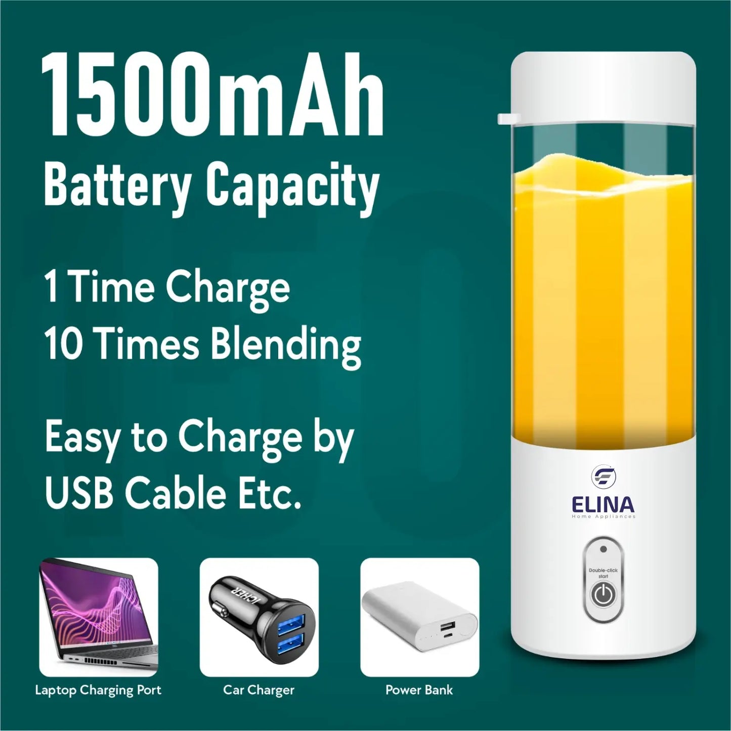 Elina Personal Portable Blender | 300ML | USB Rechargeable