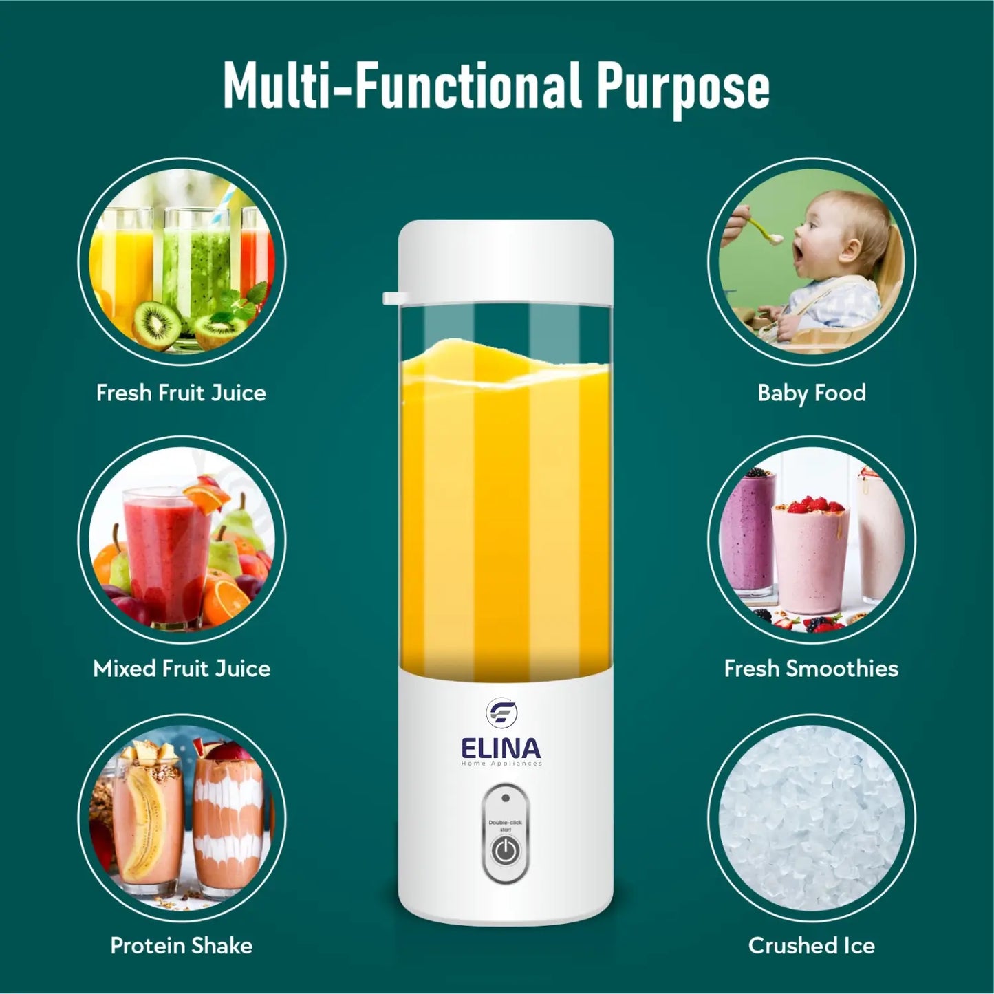 Elina Personal Portable Blender | 300ML | USB Rechargeable