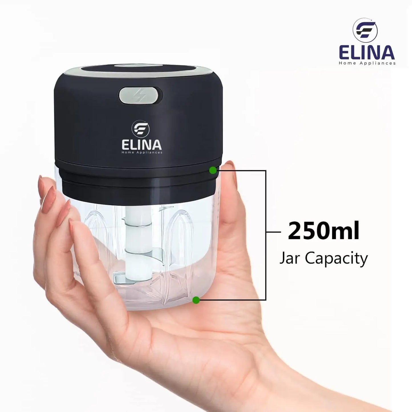 Elina USB Rechargeable Wireless Electric Chopper with Stainless Steel Blades - 250 ML