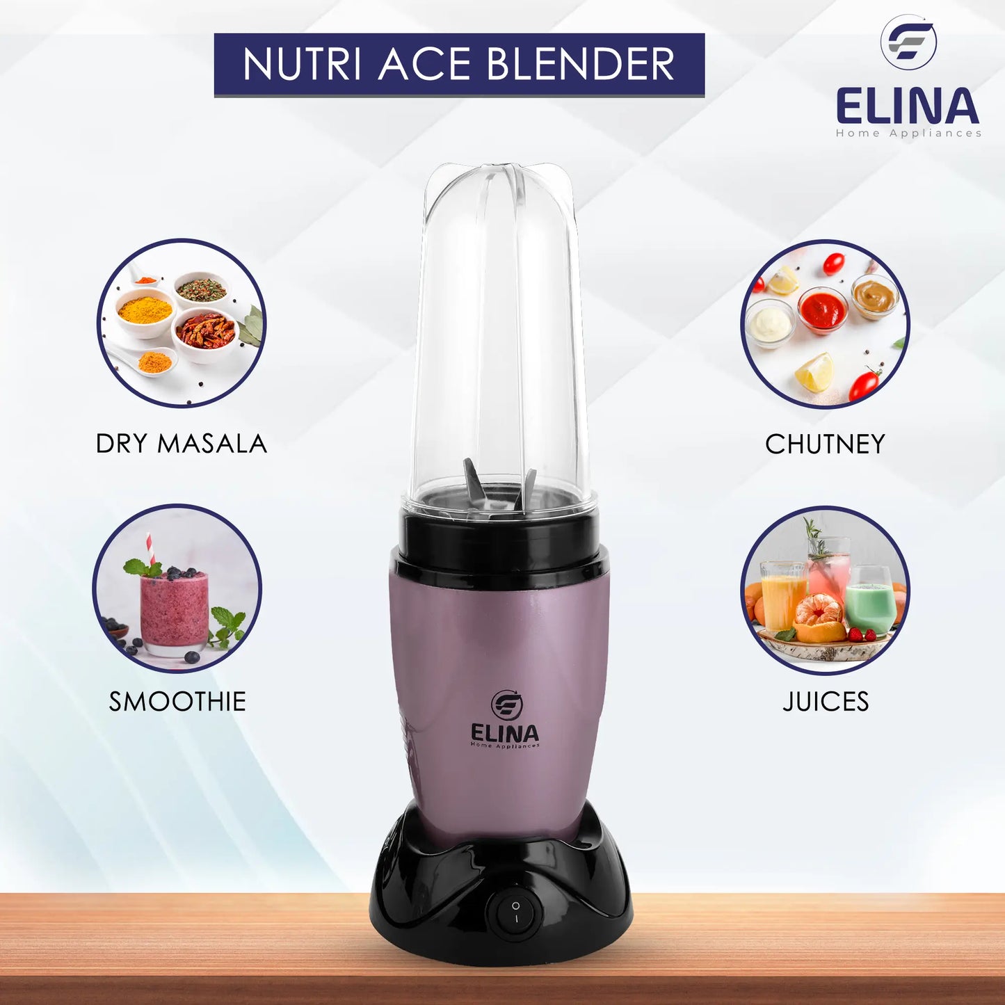 Elina Nutri ACE Mixer Grinder, Blender 450-watt Copper Motor, 2 Jars, Stainless Steel Blades, Raspberry Pink