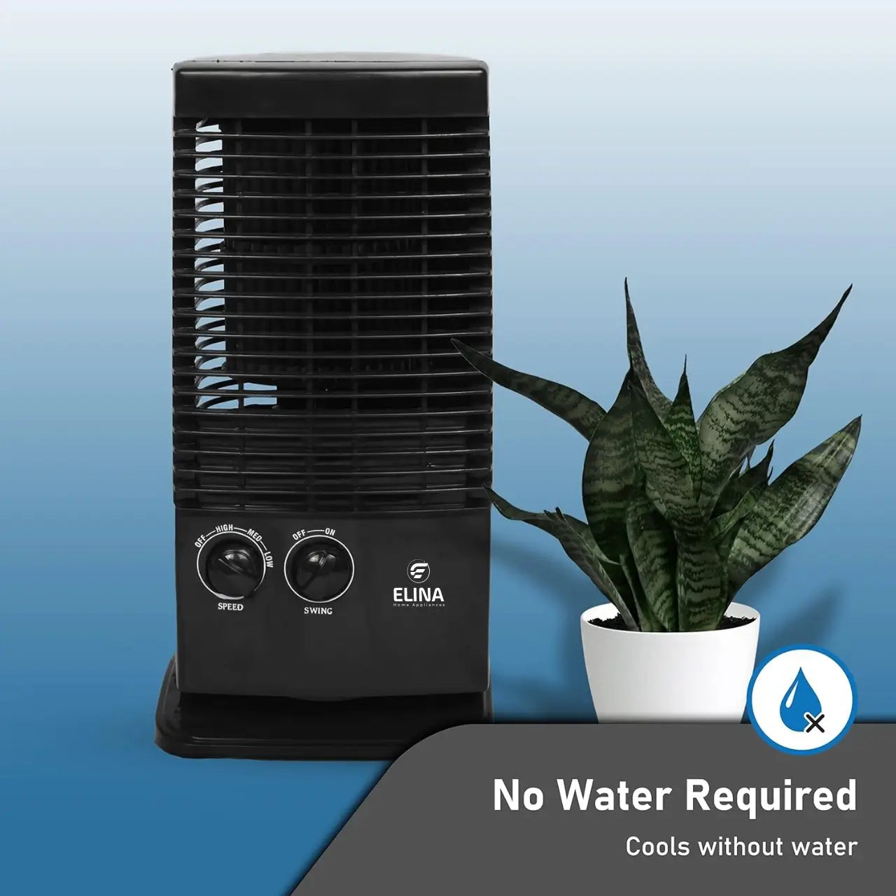 Elina High Speed Portable Tower Fan with 120° Wide Oscillation, Runs without Water, Black