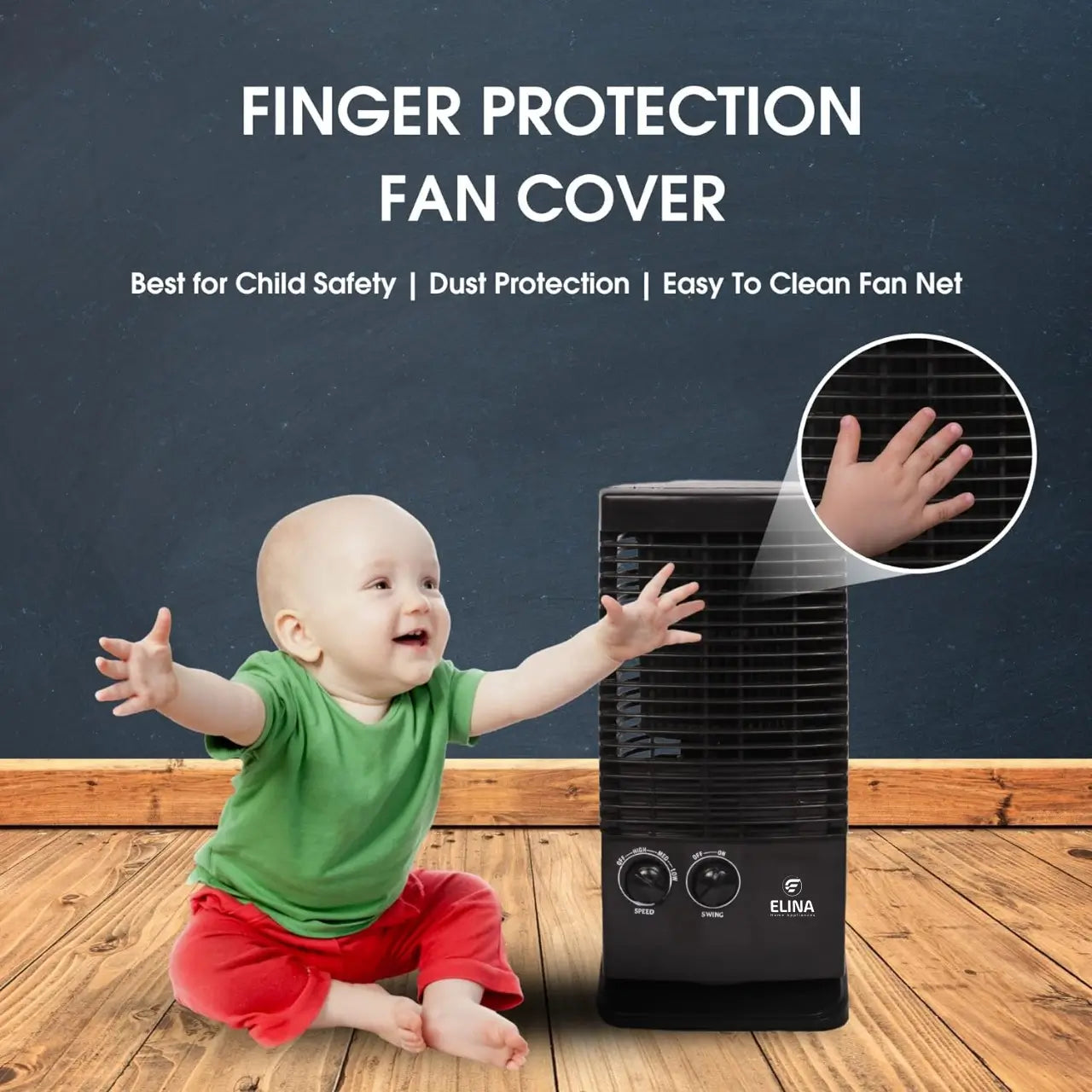 Elina High Speed Portable Tower Fan with 120° Wide Oscillation, Runs without Water, Black