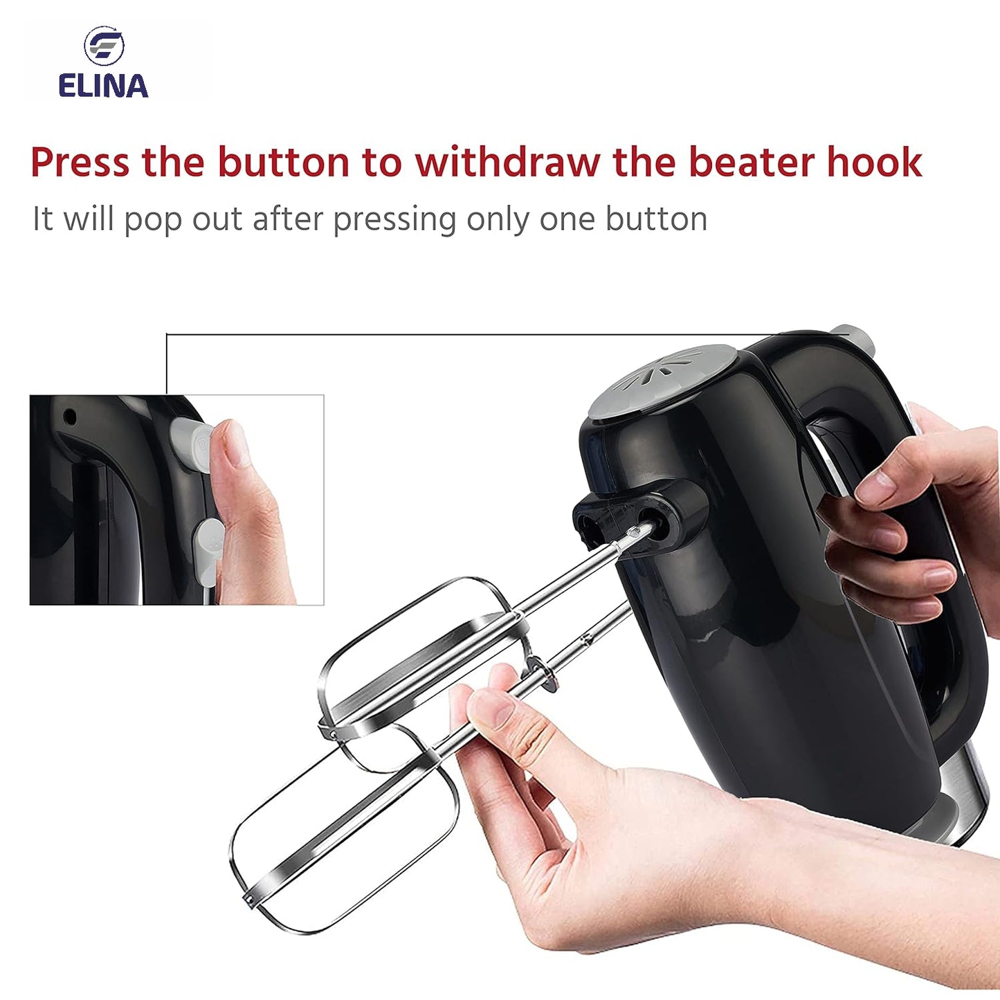 Elina 150W Copper Motor Hand Mixer with Stand, Black