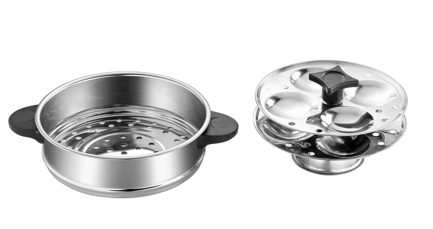 Elina Electric Multi Purpose Kettle 1.25L with Egg Boiler Stand, S.S Steamer and S.S Wire Grill, S.S Idli Stand, Silver