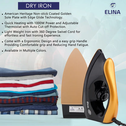 Elina 1000W Dry Iron, Red/Black