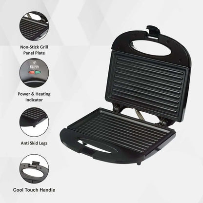 Elina 750W Sandwich Griller, Black